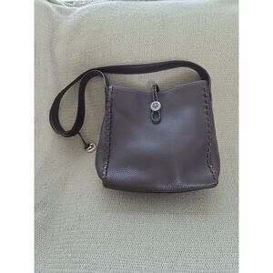 Authentic BRIGHTON Brown Stitched Side Mock Croc Leather Purse Bag w/Heart Charm